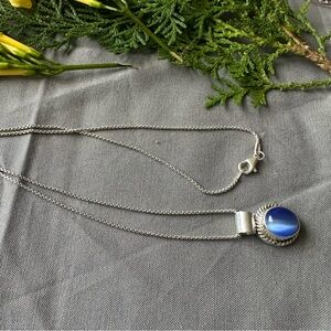 Elegant sterling Silver 925 Necklace with Blue Stone 18” long
